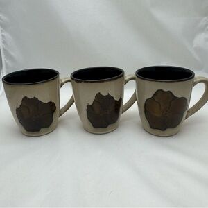 VTG Pfaltzgraff Painted Poppies Stoneware Coffee Mugs Set of 3